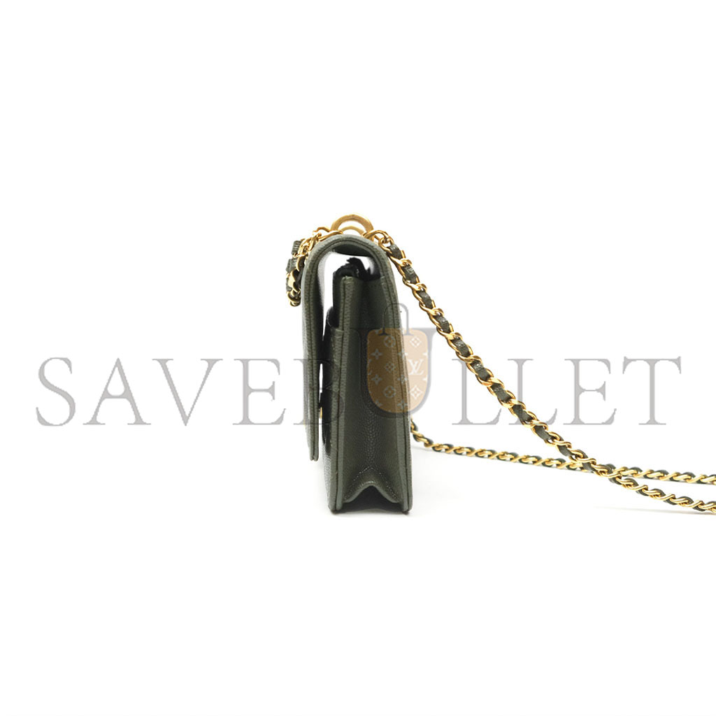 Ch*el master wallet on chain woc dark olive green caviar gold hardware ap3019 (19*12*3.5cm)